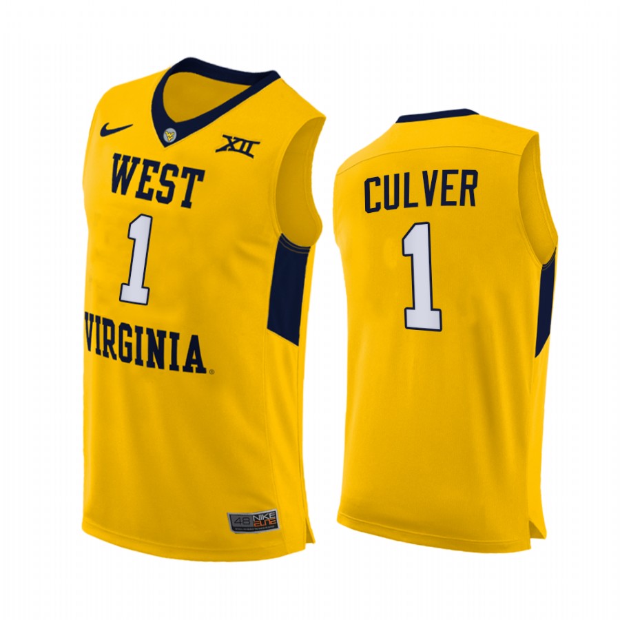 West Virginia Mountaineers Derek Culver Yellow Alternate 2020-21 Jersey