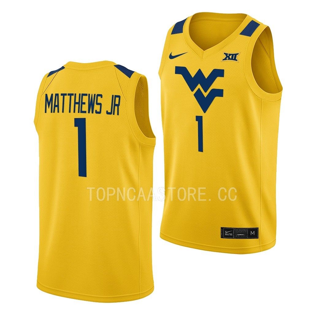 West Virginia Mountaineers Emmitt Matthews Jr. Gold #1 Jersey 2022-23 Alternate