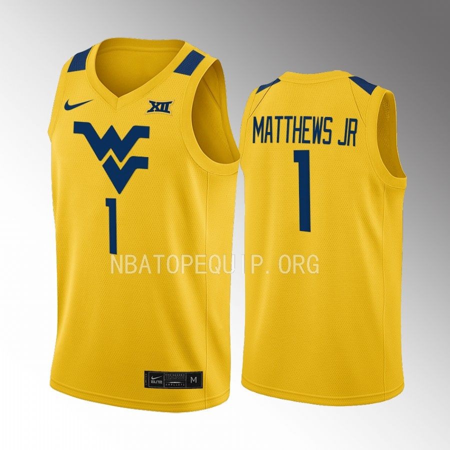West Virginia Mountaineers Emmitt Matthews Jr. Jersey 2022-23 Alternate Gold Uniform