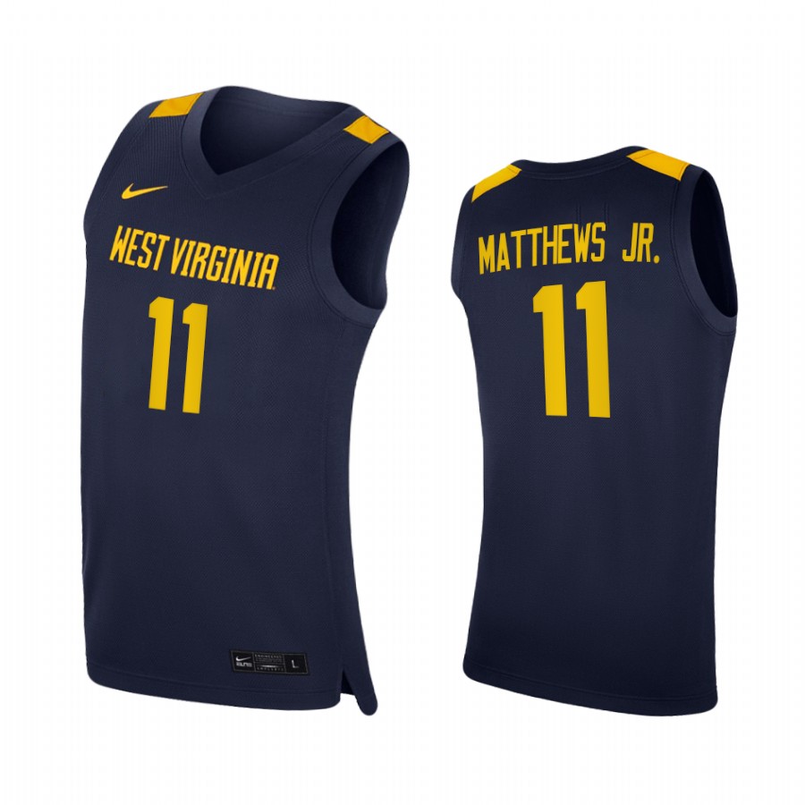 West Virginia Mountaineers Emmitt Matthews Jr. Navy 2020-21 College Jersey