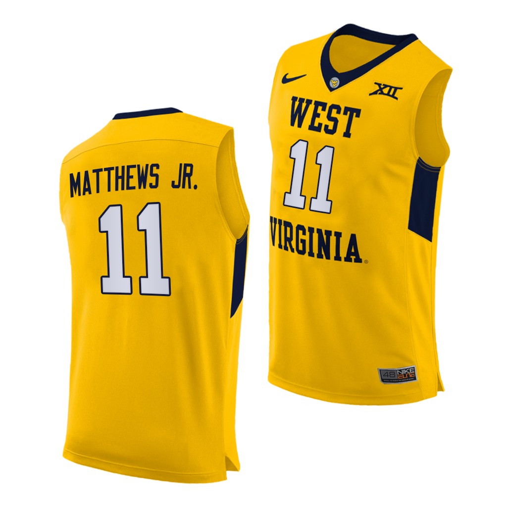 West Virginia Mountaineers Emmitt Matthews Jr. Yellow 2020-21 Alternate Jersey Men