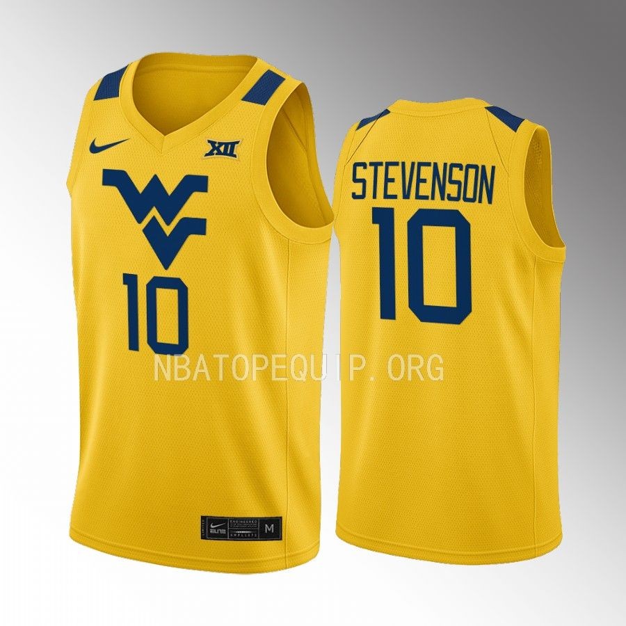 West Virginia Mountaineers Erik Stevenson Jersey 2022-23 Alternate Gold Uniform
