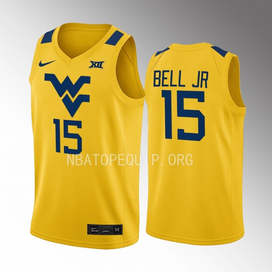 West Virginia Mountaineers Jimmy Bell Jr. Jersey 2022-23 Alternate Gold Uniform