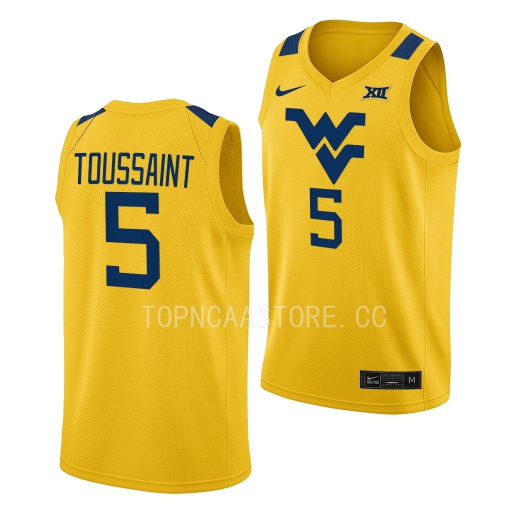 West Virginia Mountaineers Joe Toussaint Gold #5 Jersey 2022-23 Alternate