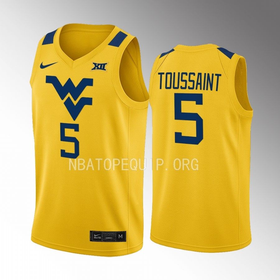 West Virginia Mountaineers Joe Toussaint Jersey 2022-23 Alternate Gold Uniform