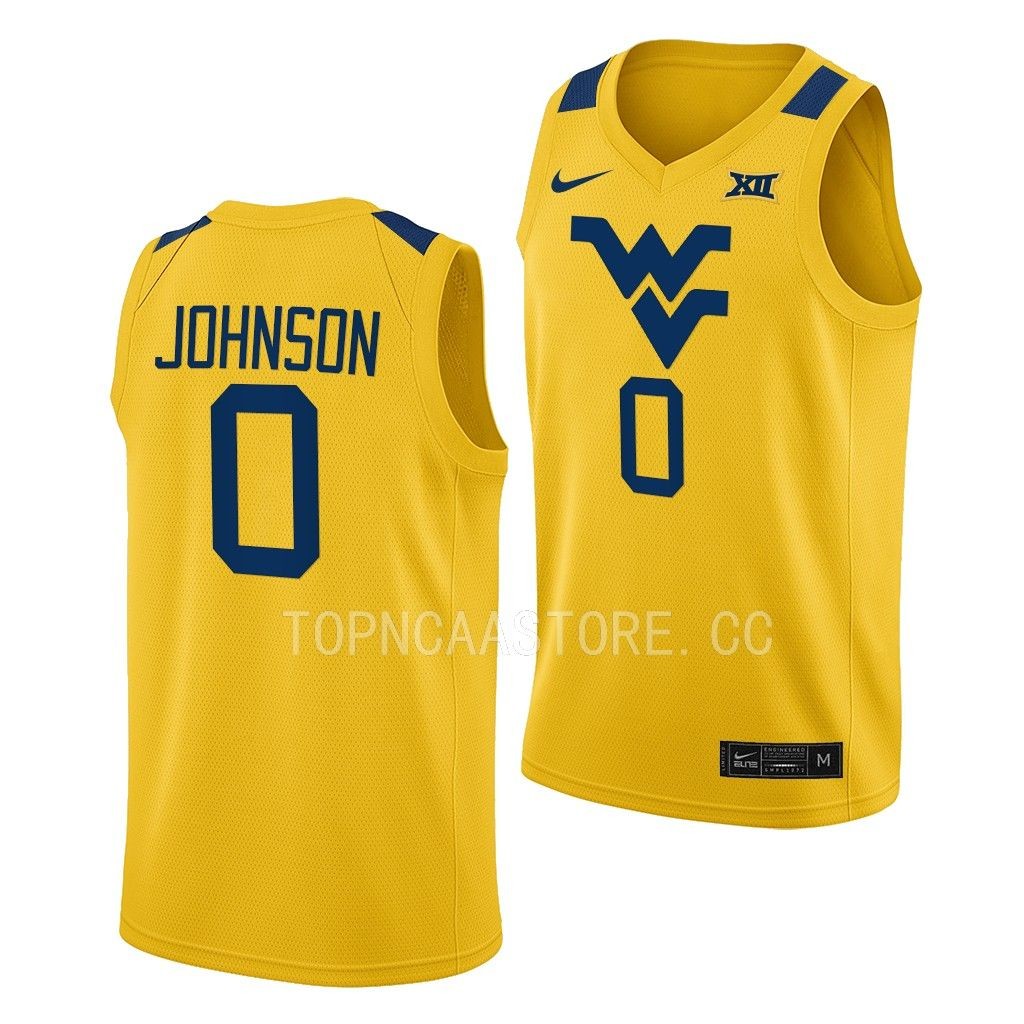 West Virginia Mountaineers Kedrian Johnson Gold #0 Jersey 2022-23 Alternate