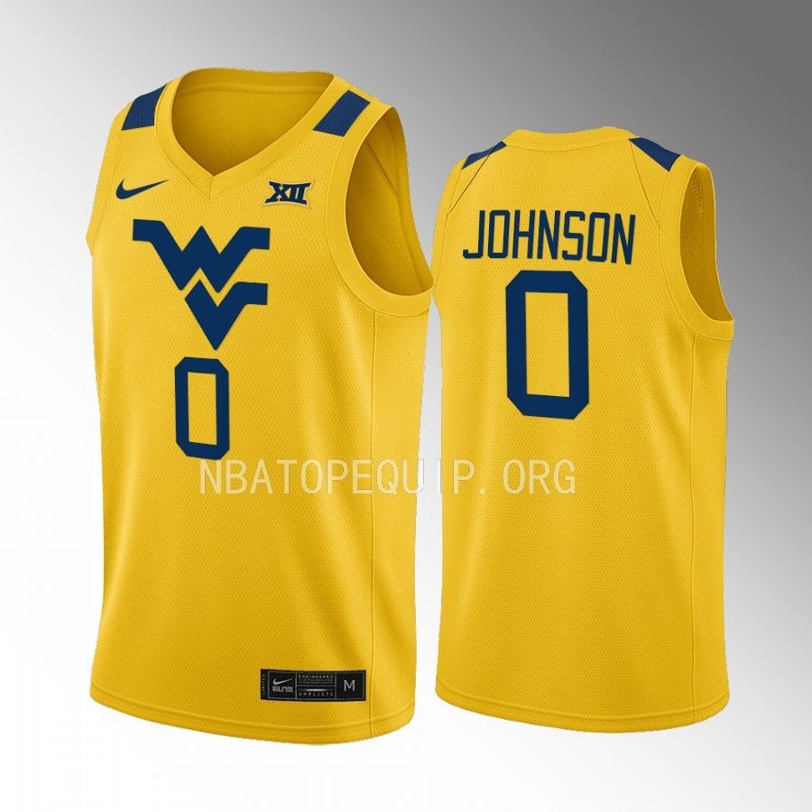 West Virginia Mountaineers Kedrian Johnson Jersey 2022-23 Alternate Gold Uniform