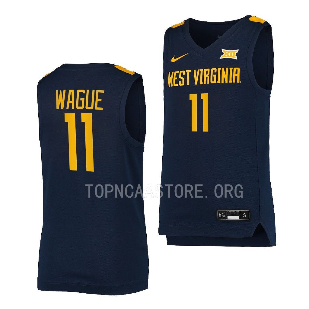 West Virginia Mountaineers Mohamed Wague College uniform Navy #11 Jersey 2022-23