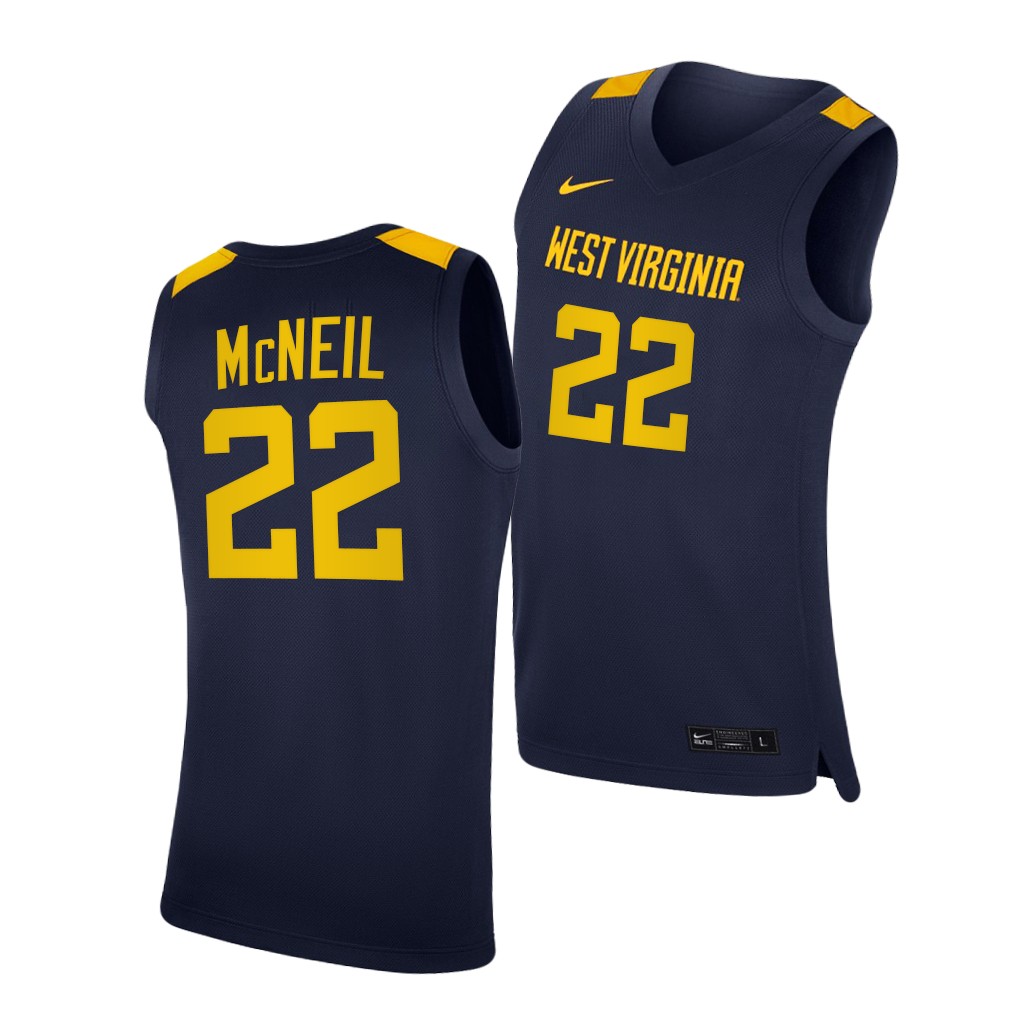 West Virginia Mountaineers Sean McNeil Navy 2020-21 College Jersey Men