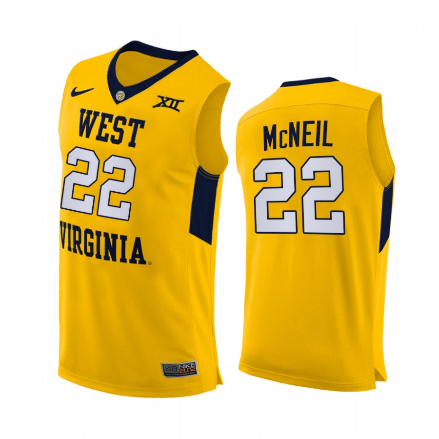 West Virginia Mountaineers Sean McNeil Yellow Alternate 2020-21 Jersey