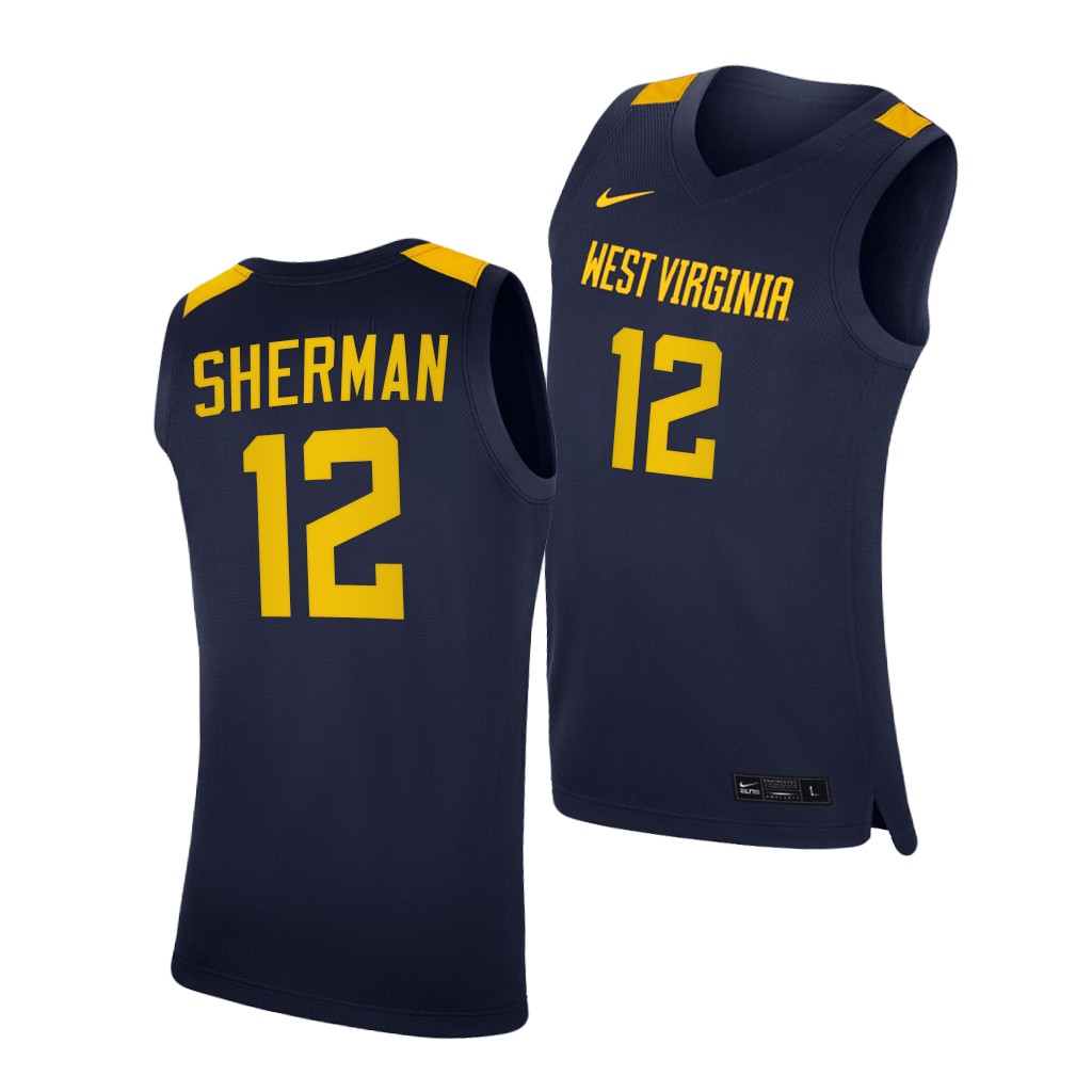 West Virginia Mountaineers Taz Sherman Navy 2020-21 College Jersey Men