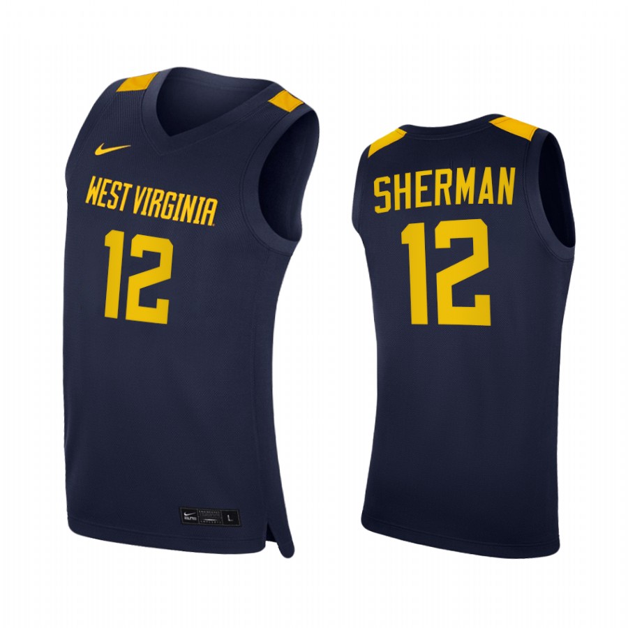 West Virginia Mountaineers Taz Sherman Navy 2020-21 College Jersey