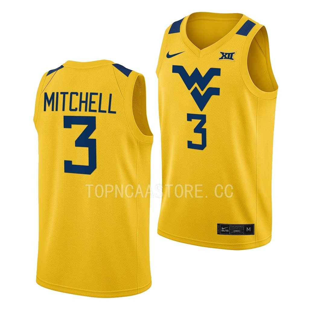 West Virginia Mountaineers Tre Mitchell Gold #3 Jersey 2022-23 Alternate
