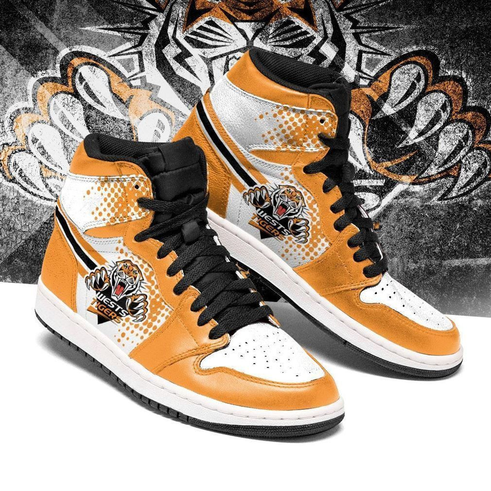 Wests Tigers NRL Fashion Sneakers Basketball Shoes Leather High Top Air Jordan Sneaker, Air Jordan Hightop