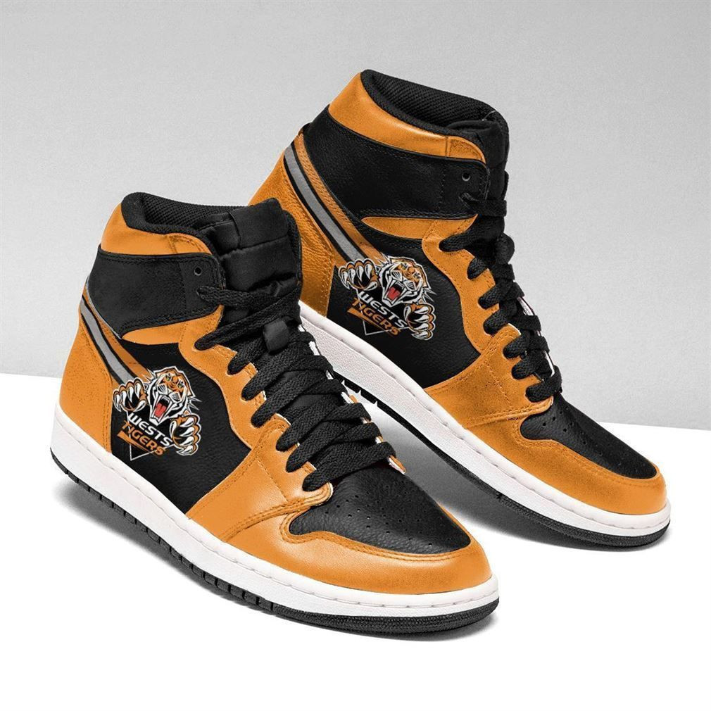 Wests Tigers NRL Fashion Sneakers Basketball Shoes Leather High Top Air Jordan Sneaker, Air Jordan Hightop