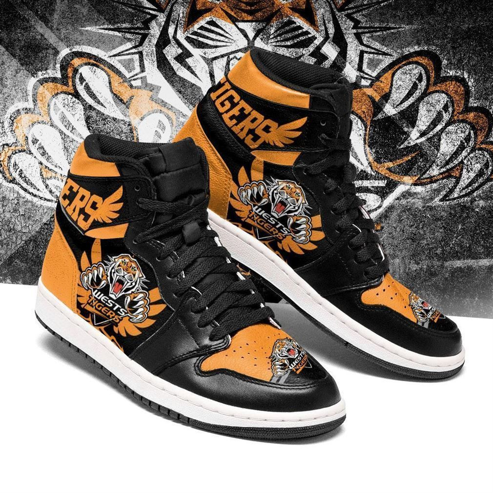 Wests Tigers NRL Fashion Sneakers Basketball Shoes Leather High Top Air Jordan Sneaker, Air Jordan Hightop