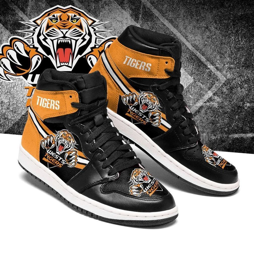 Wests Tigers NRL Fashion Sneakers Basketball Shoes Leather High Top Air Jordan Sneaker, Air Jordan Hightop
