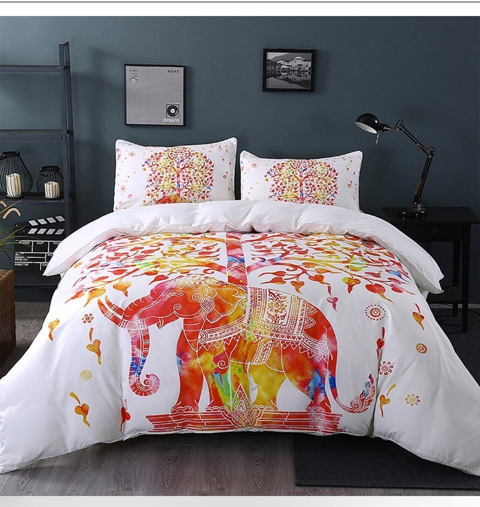 White And Red Elephant 3D Customized Duvet Cover Bedding Set