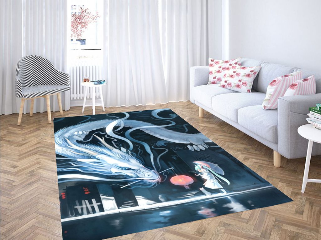 White Dragon Mythology Living Room Modern Carpet Rectangle Rug