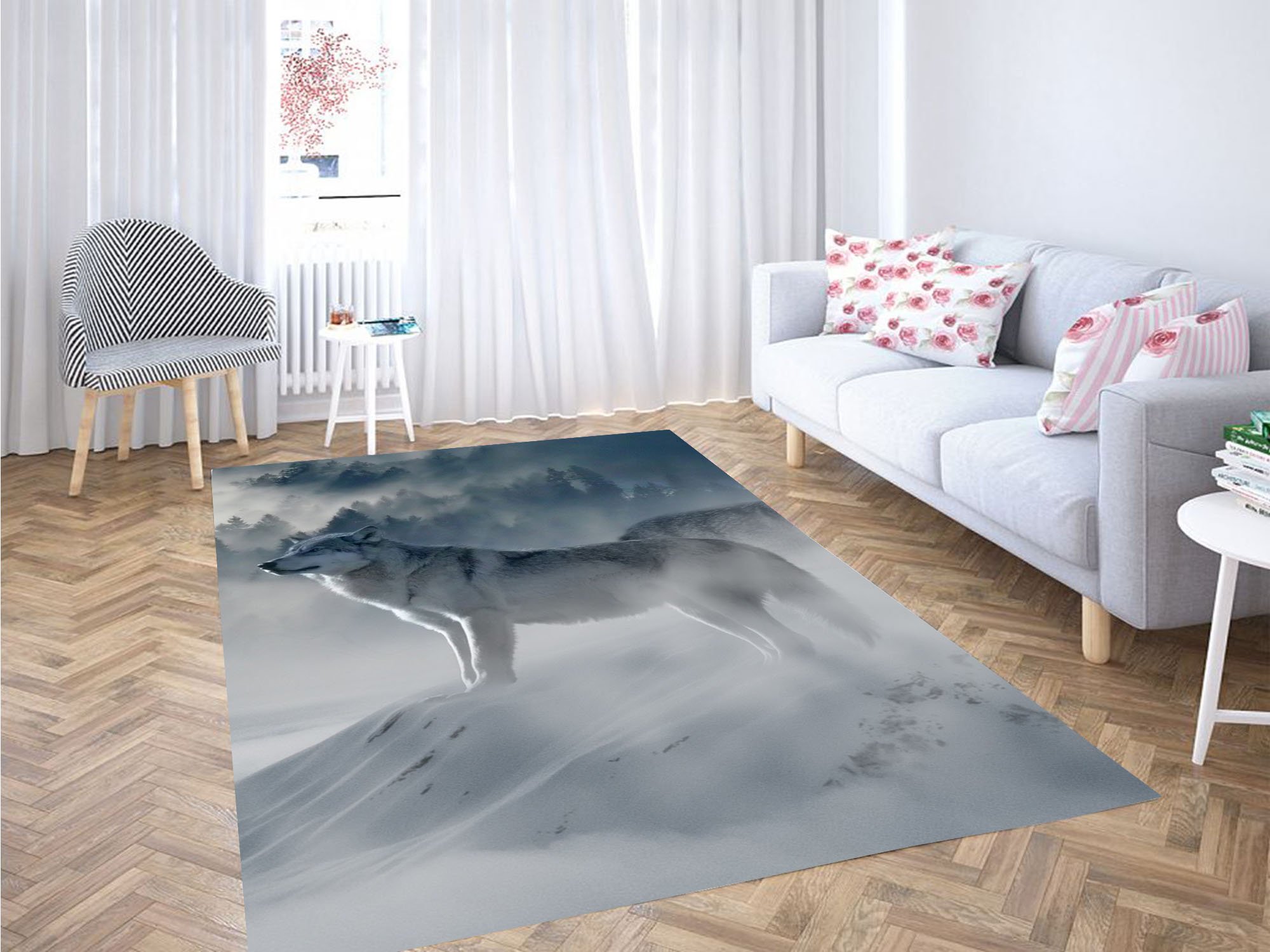White Wolf Carpet Rectangle Rug