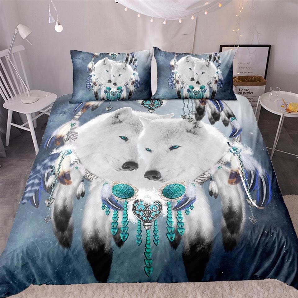 White Wolf Dreamcatcher 3D Customized Duvet Cover Bedding Set