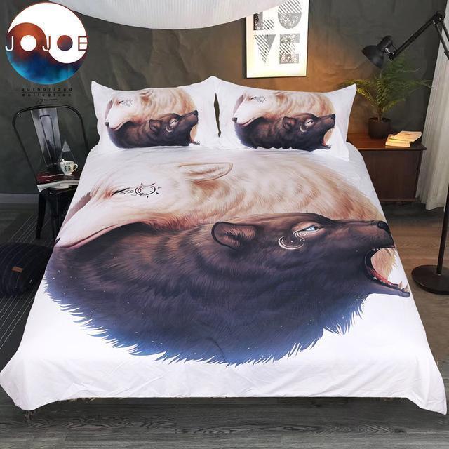White Yin And Yang Wolves 3D Customized Duvet Cover Bedding Set