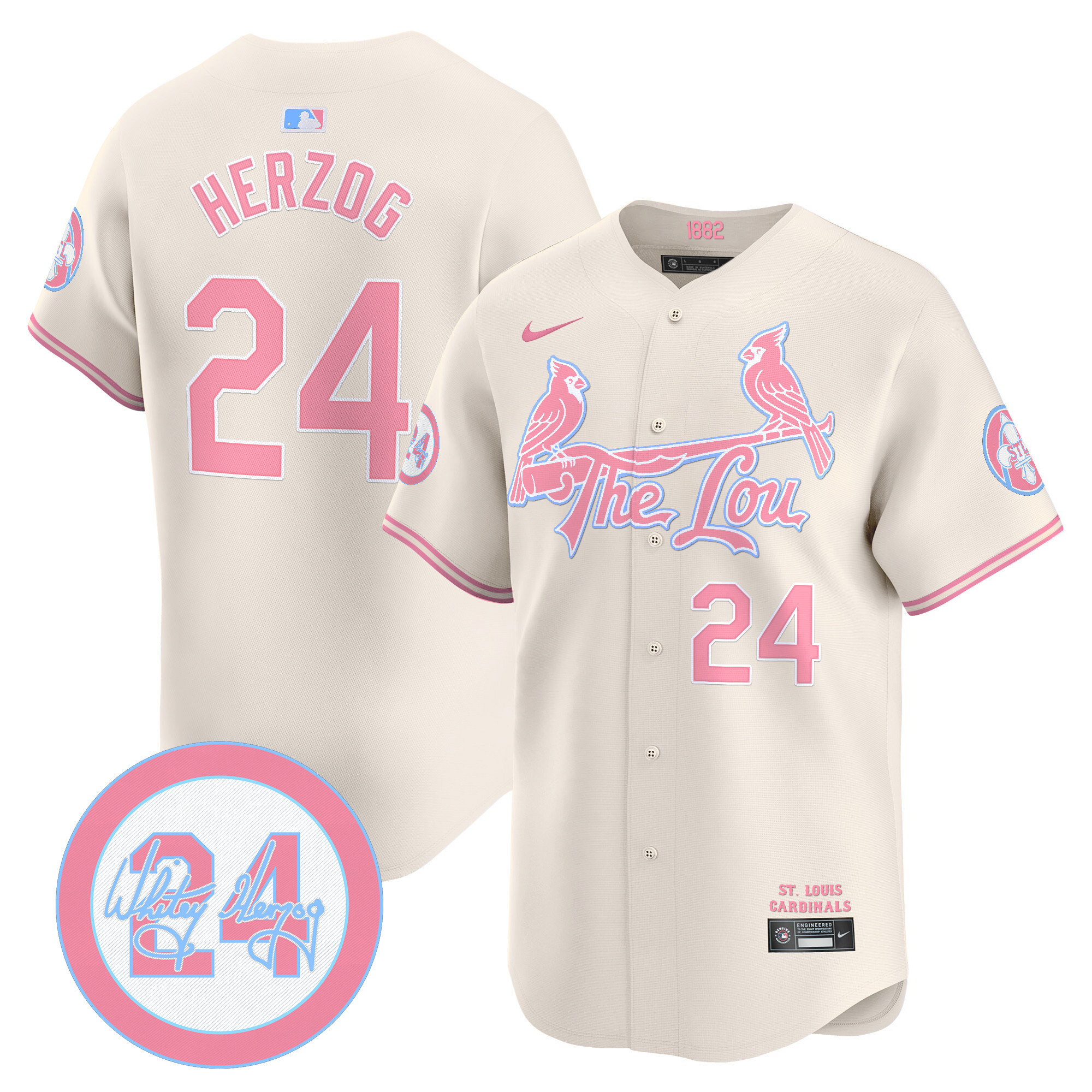 Whitey HerzogUnisex St. Louis Cardinals Bubblegum Pink Vapor Premier Limited Cream Jersey - All Stitched