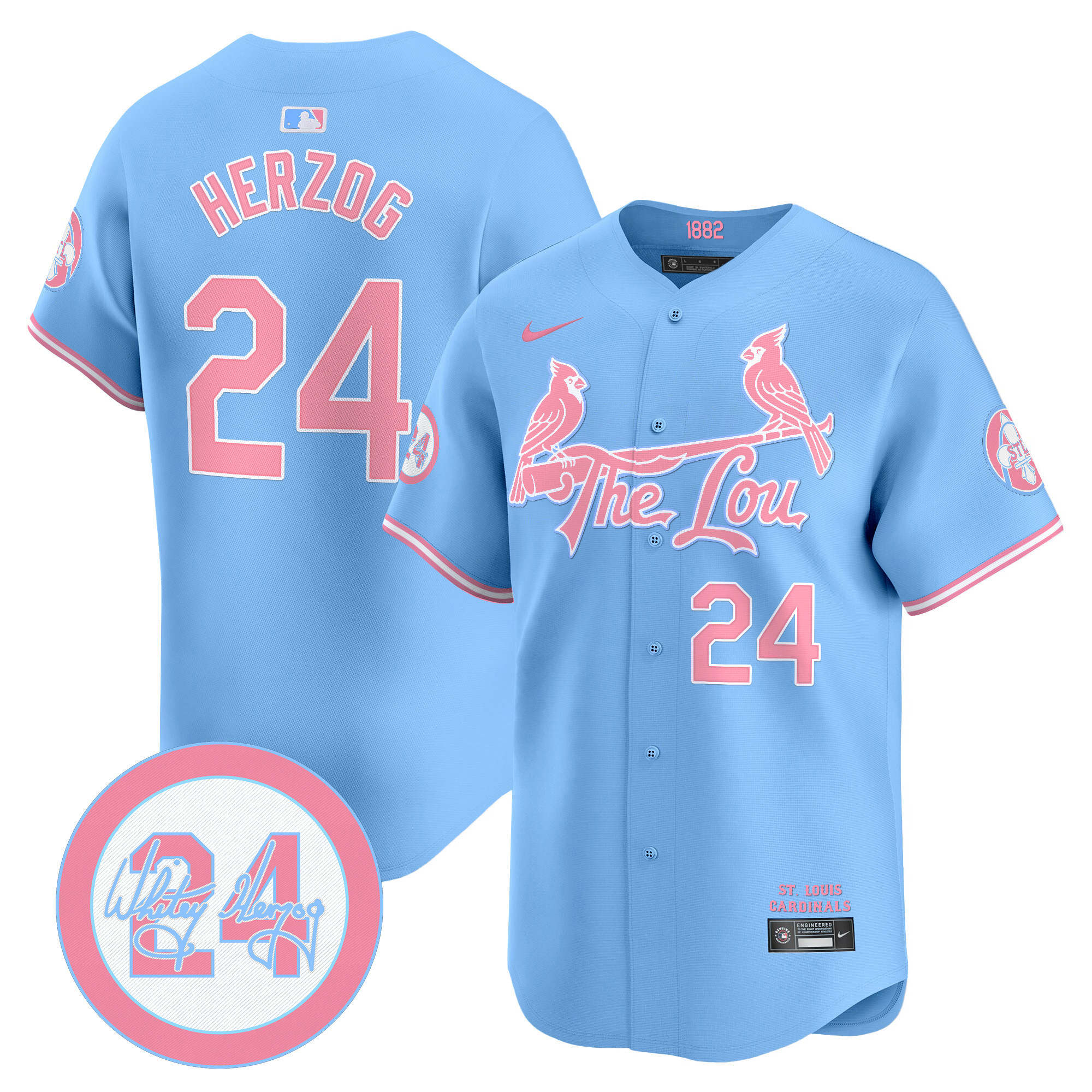 Whitey HerzogUnisex St. Louis Cardinals Bubblegum Pink Vapor Premier Limited Light Blue Jersey - All Stitched