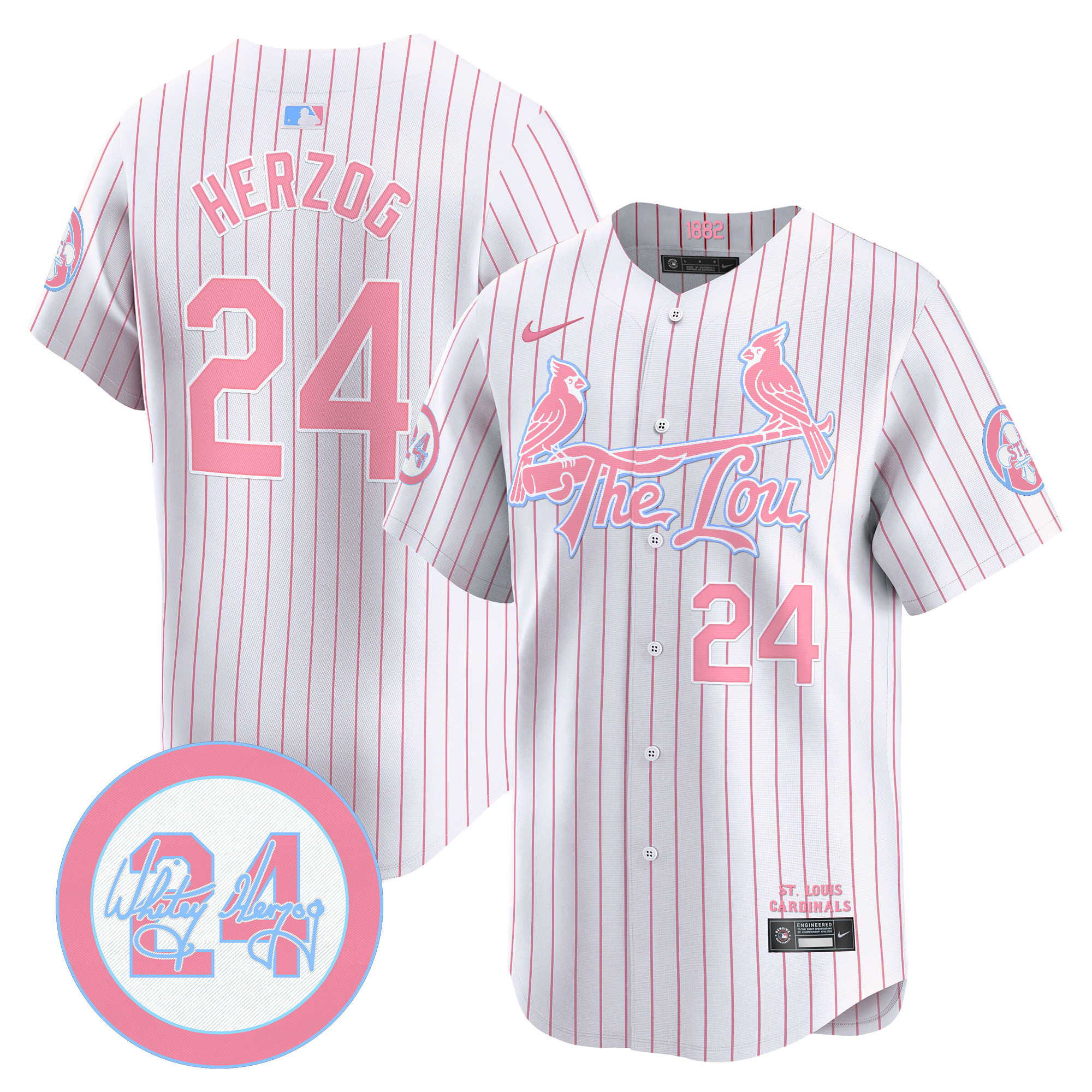 Whitey HerzogUnisex St. Louis Cardinals Bubblegum Pink Vapor Premier Limited Pinstripe Jersey - All Stitched