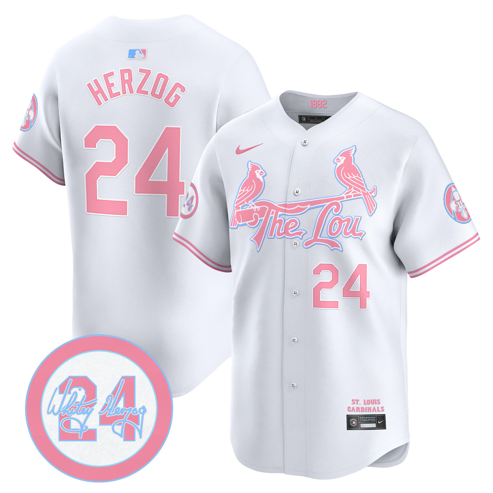 Whitey HerzogUnisex St. Louis Cardinals Bubblegum Pink Vapor Premier Limited White Jersey - All Stitched
