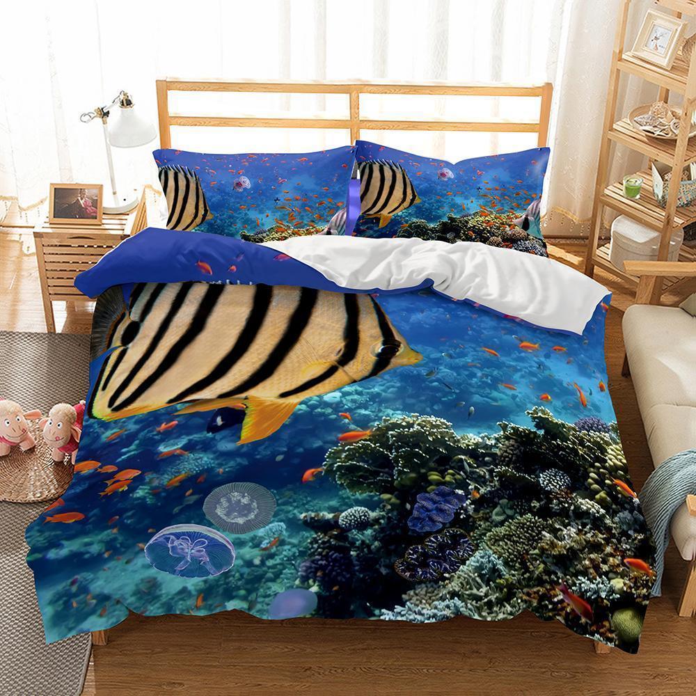 Wholesale -3D Natural Scenery Underwater World Printed Duvet Cover Bedding Set