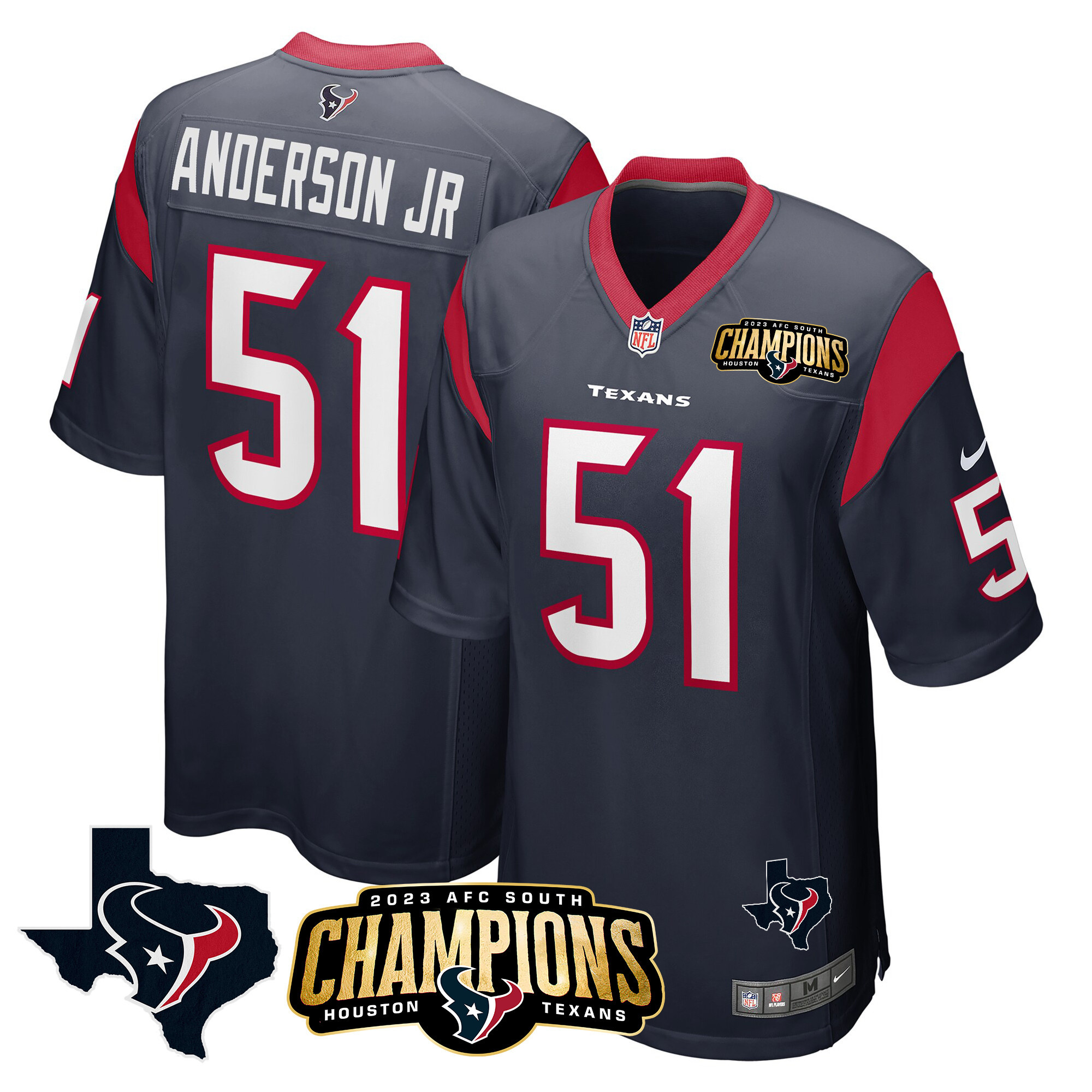Will Anderson Jr. Men's Houston Texans 2023 AFC South Champions Patch Game Navy Jersey - All Stitched 