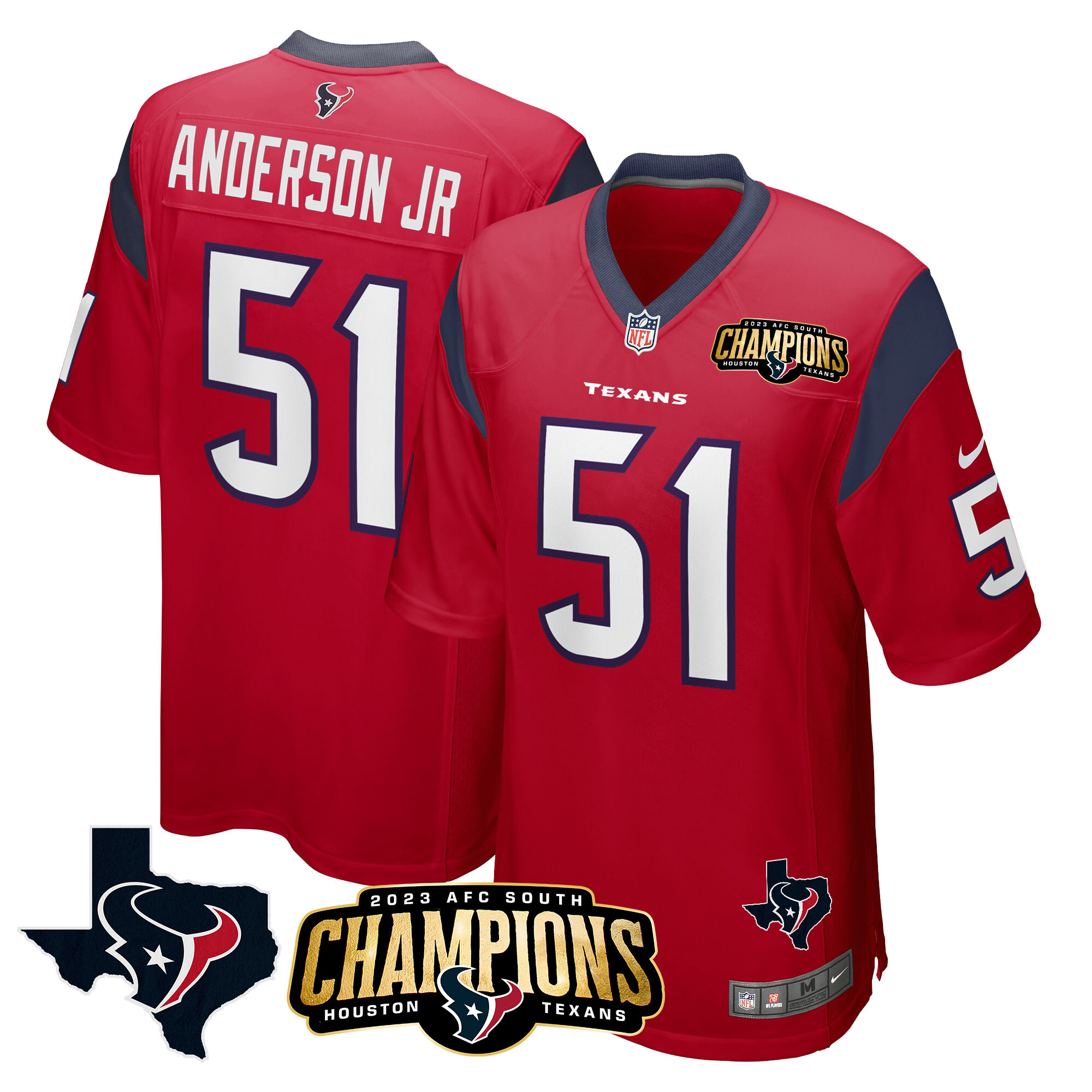 Will Anderson Jr. Men's Houston Texans 2023 AFC South Champions Patch Game Red Jersey - All Stitched 