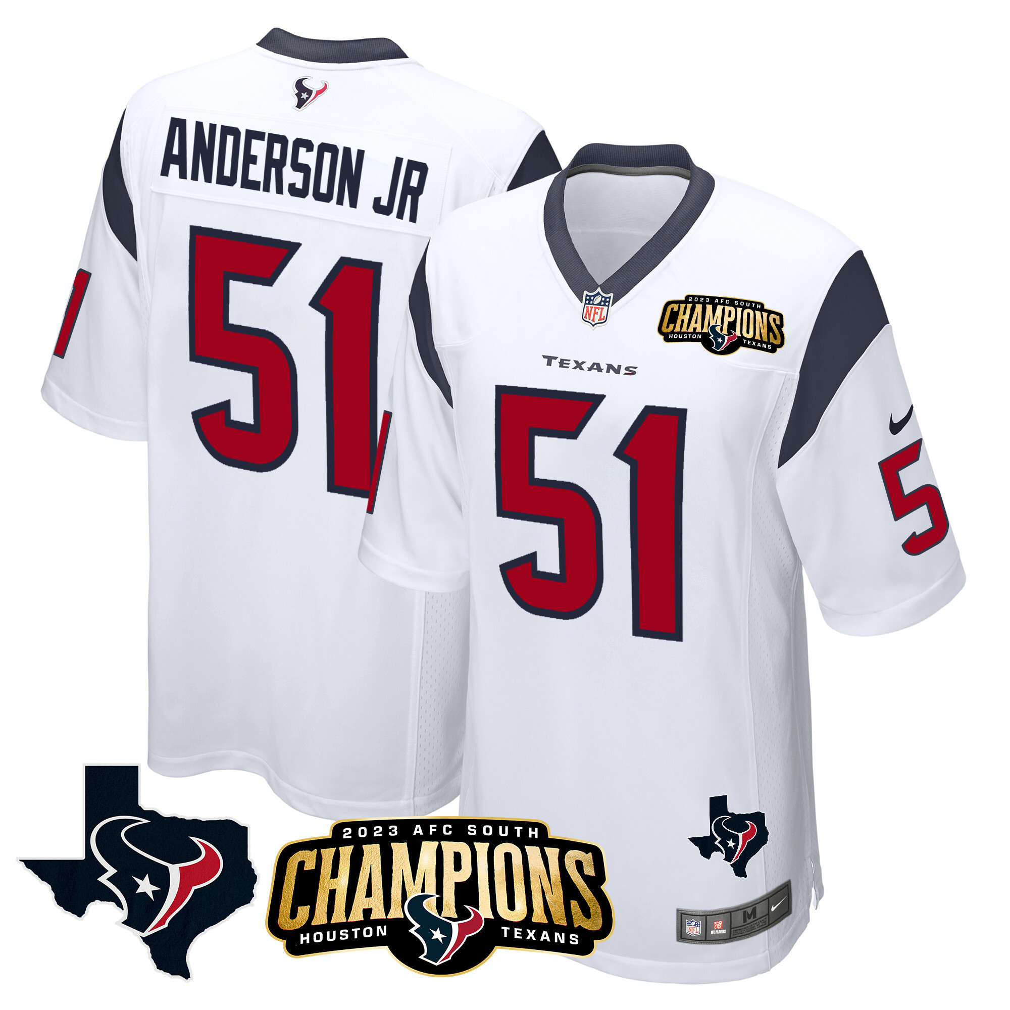 Will Anderson Jr. Men's Houston Texans 2023 AFC South Champions Patch Game White Jersey - All Stitched 