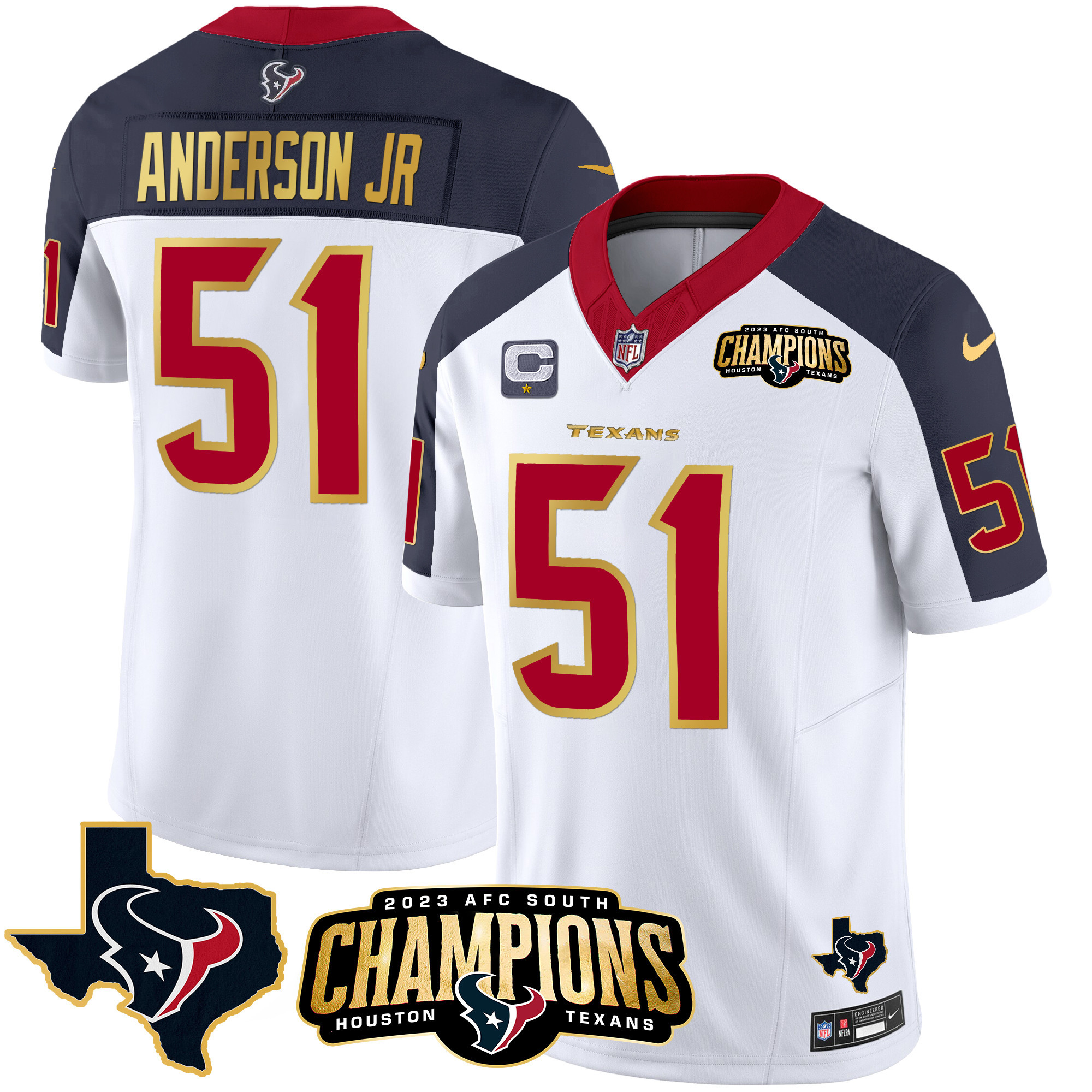 Will Anderson Jr. Men's Houston Texans 2023 AFC South Champions Patch Gold Trim Vapor Inverted Jersey - All Stitched 