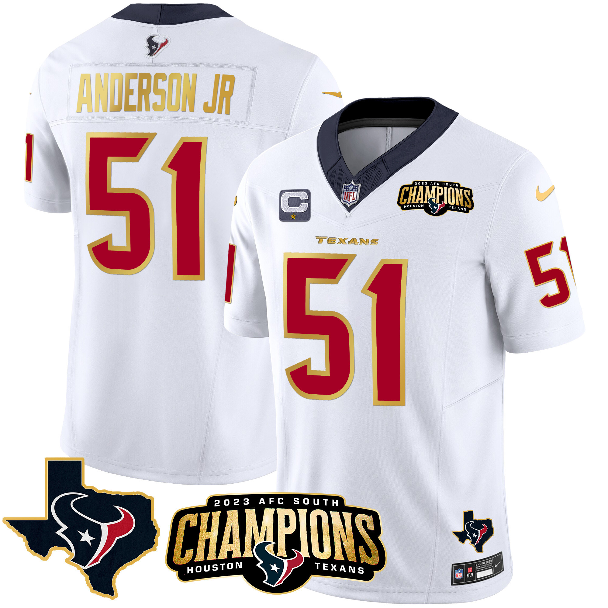 Will Anderson Jr. Men's Houston Texans 2023 AFC South Champions Patch Gold Trim Vapor White Jersey - All Stitched 