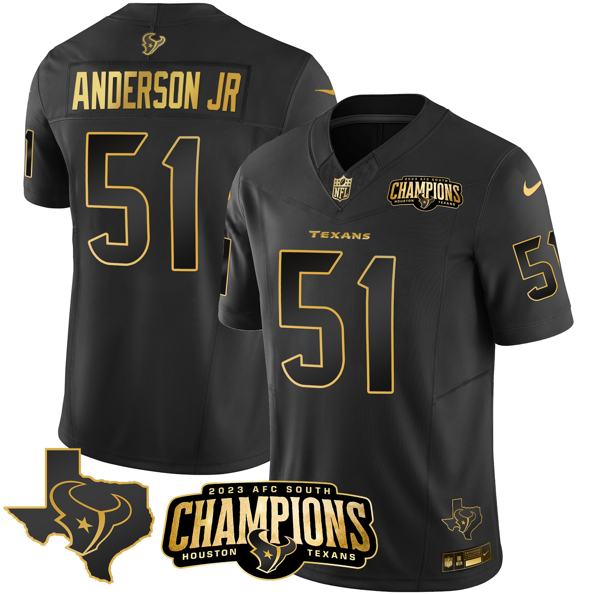 Will Anderson Jr. Men's Houston Texans 2023 AFC South Champions Patch Gold Vapor Black Gold Jersey - All Stitched 