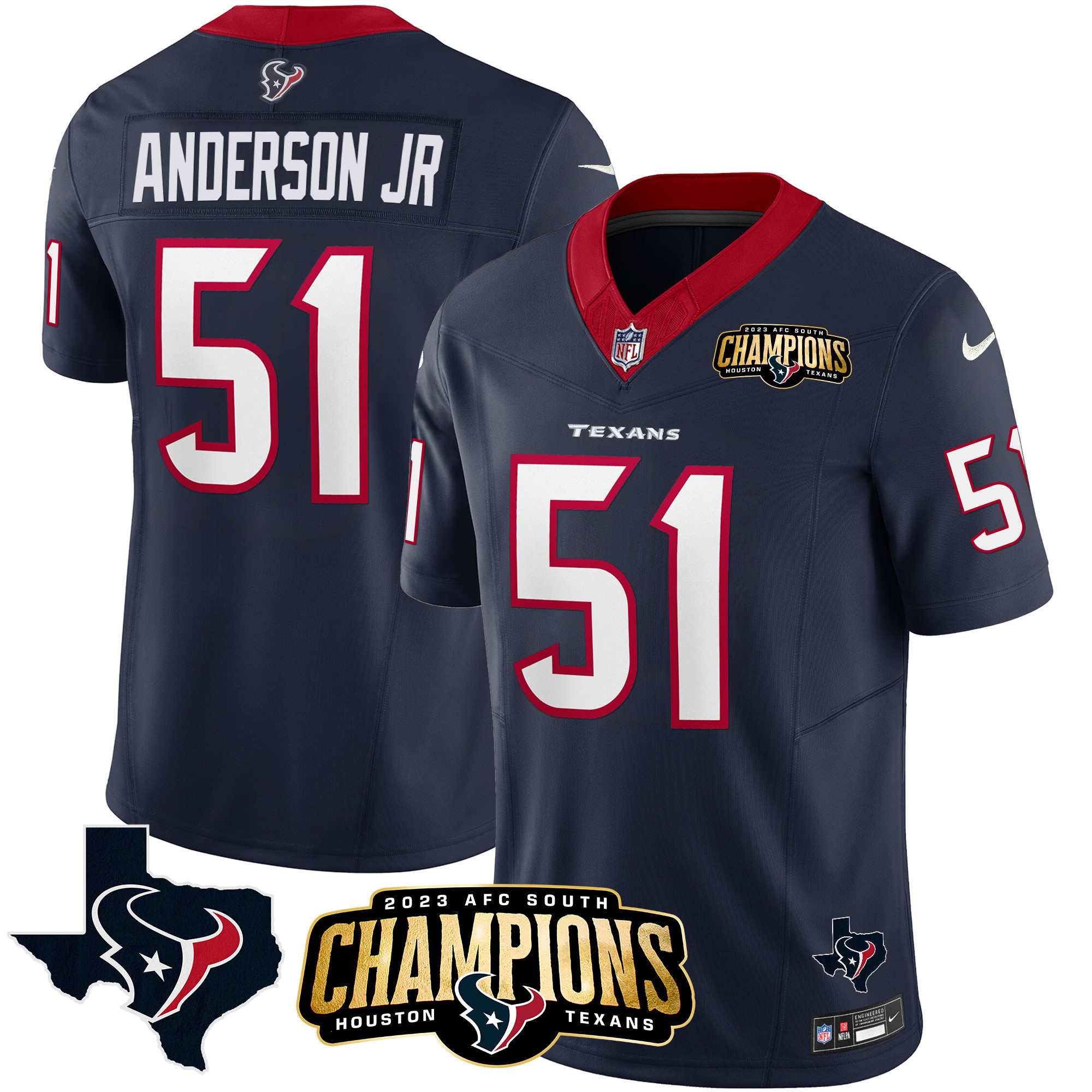 Will Anderson Jr. Men's Houston Texans 2023 AFC South Champions Patch Vapor Navy Jersey - All Stitched 