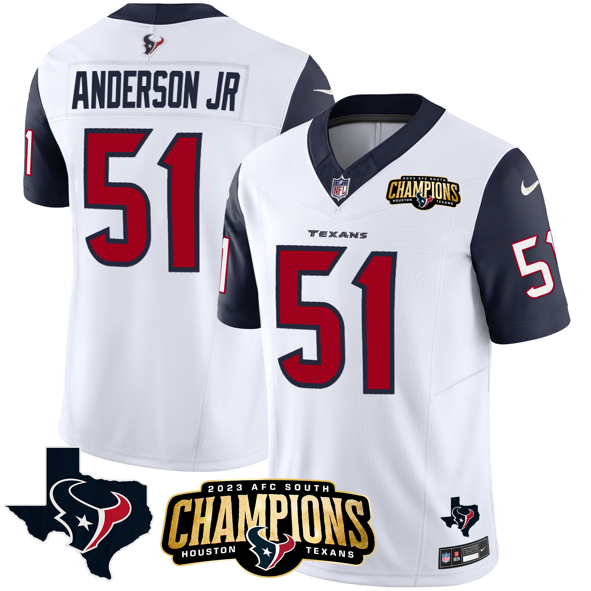 Will Anderson Jr. Men's Houston Texans 2023 AFC South Champions Patch Vapor Navy Sleeves Jersey - All Stitched 