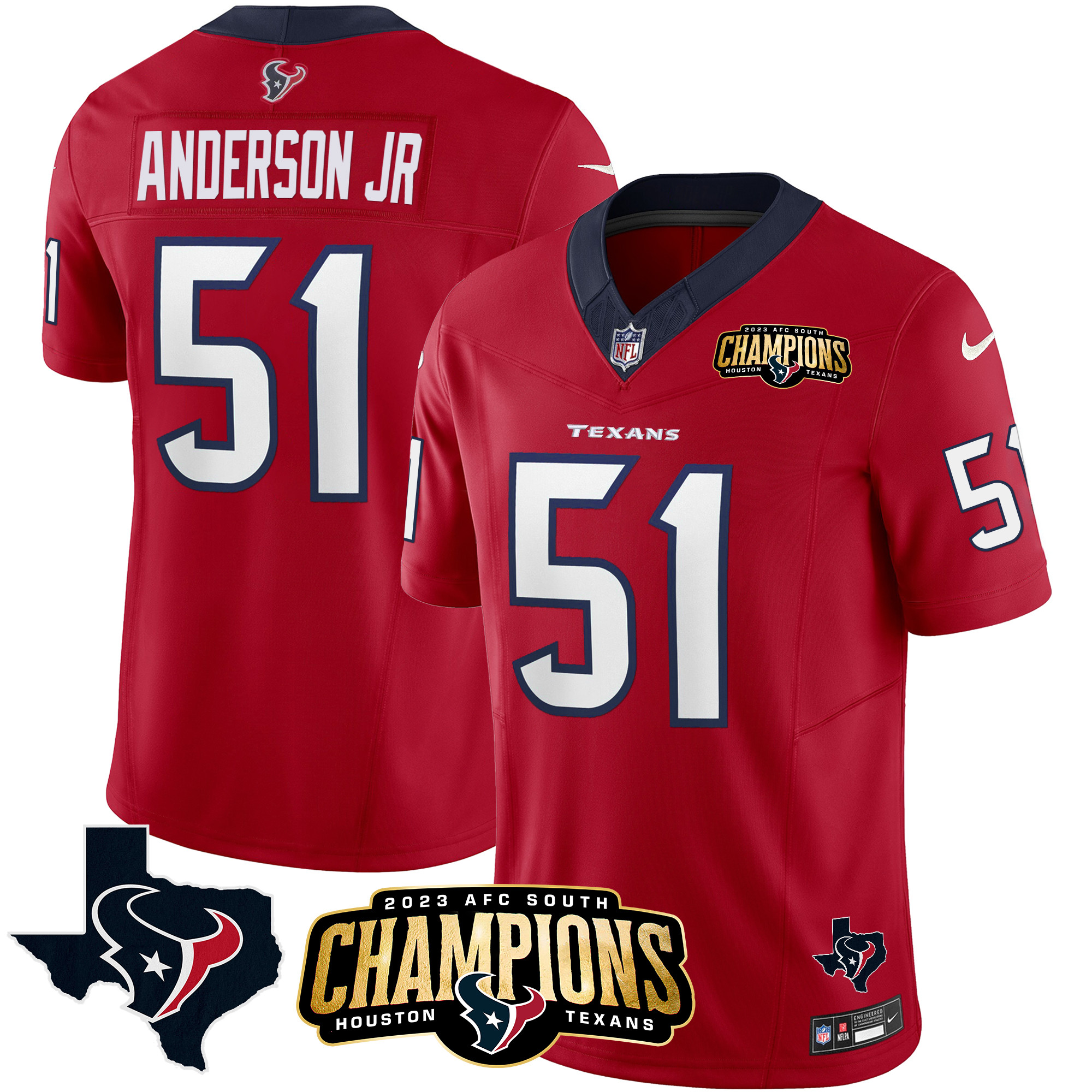 Will Anderson Jr. Men's Houston Texans 2023 AFC South Champions Patch Vapor Red Jersey - All Stitched 