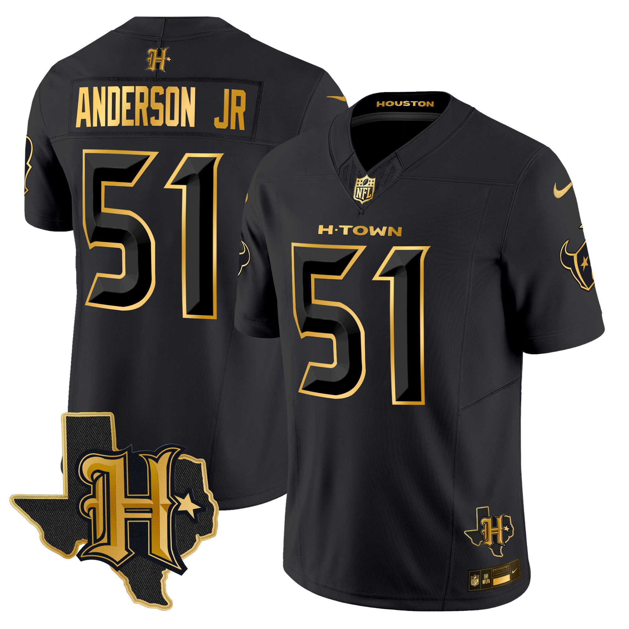 Will Anderson Jr. Men's Houston Texans 2024 Texas Patch Gold Vapor Limited Black Gold Jersey - All Stitched 