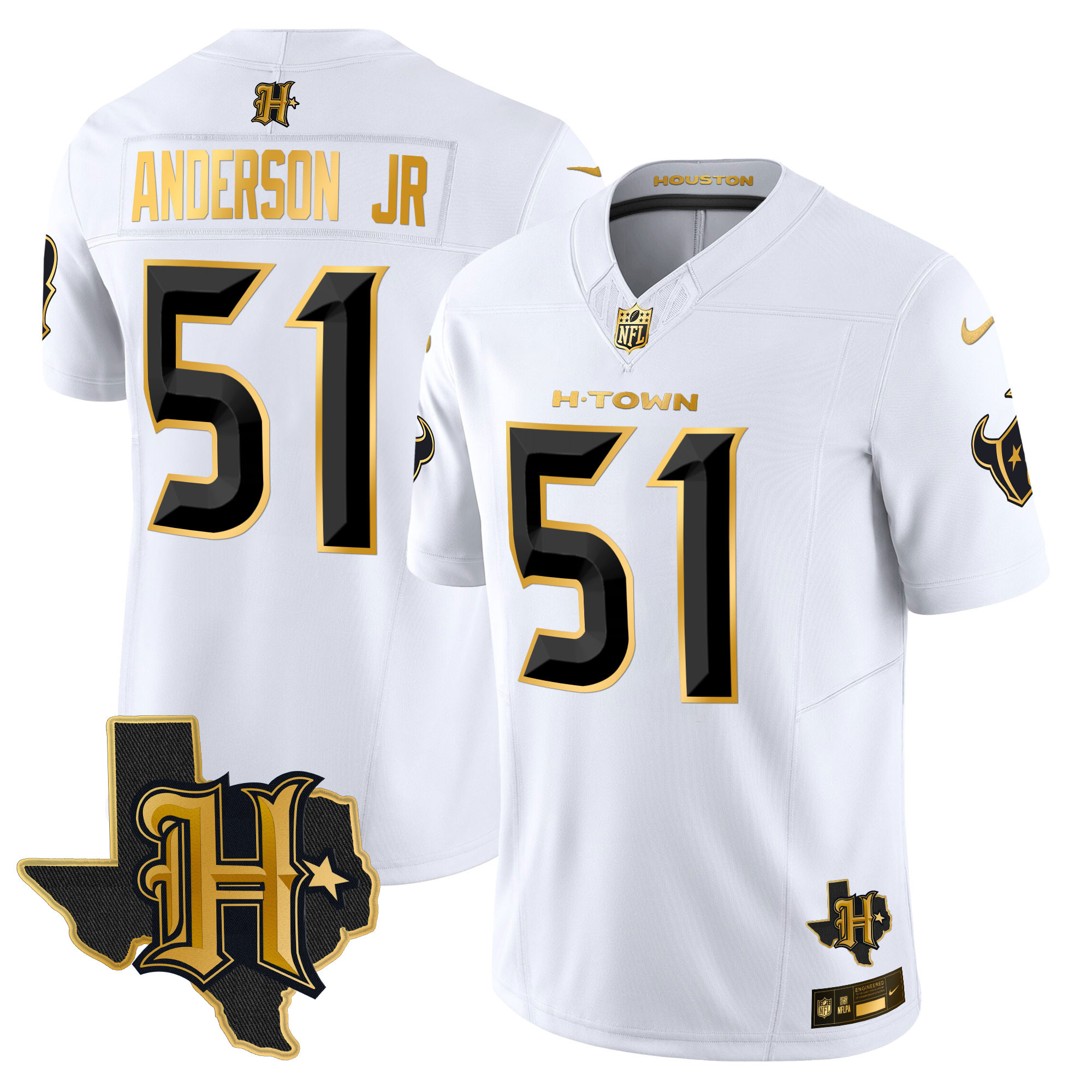 Will Anderson Jr. Men's Houston Texans 2024 Texas Patch Gold Vapor Limited White Gold Jersey - All Stitched 