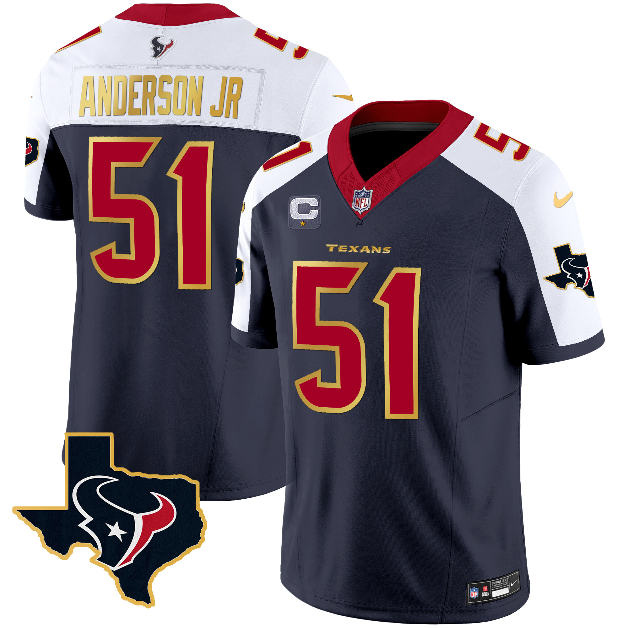 Will Anderson Jr. Men's Houston Texans Gold Trim Vapor Alternate Jersey - All Stitched 