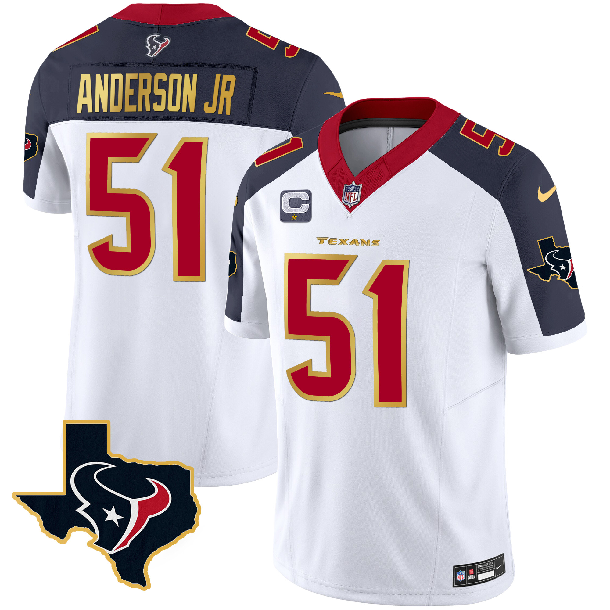 Will Anderson Jr. Men's Houston Texans Gold Trim Vapor Inverted Jersey - All Stitched 