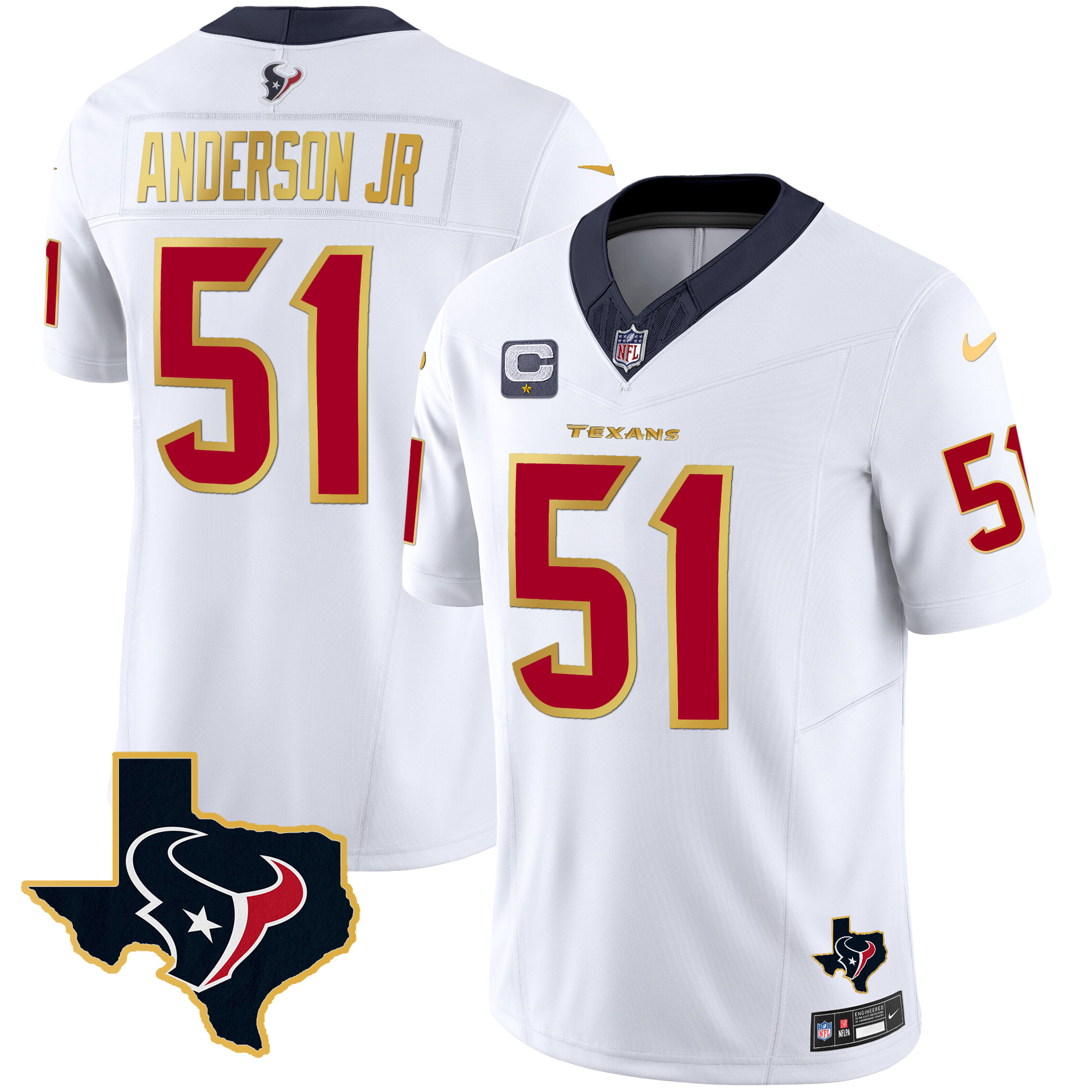 Will Anderson Jr. Men's Houston Texans Gold Trim Vapor White Jersey - All Stitched 