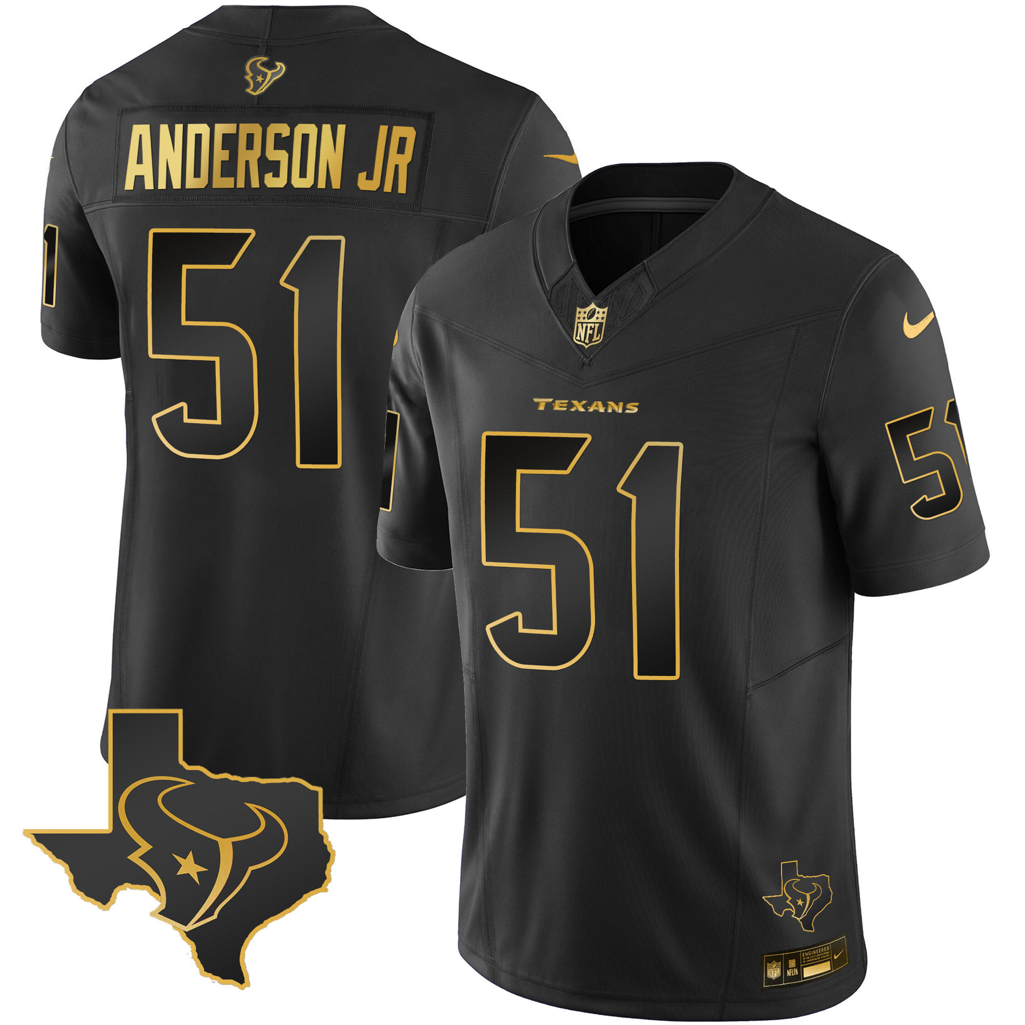 Will Anderson Jr. Men's Houston Texans Gold Vapor Limited Black Gold Jersey - All Stitched 