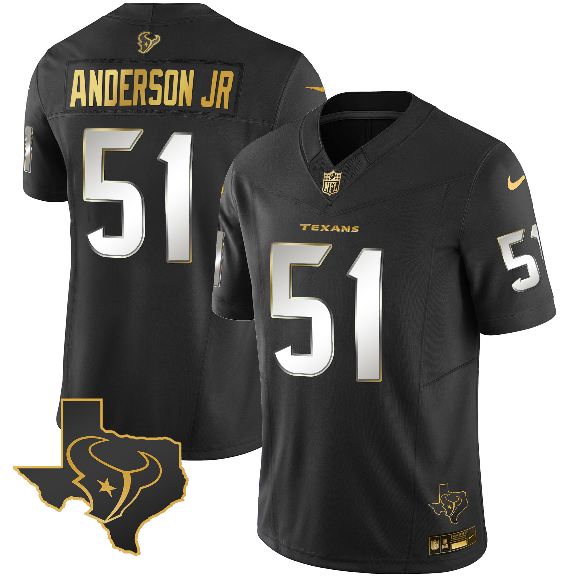 Will Anderson Jr. Men's Houston Texans Gold Vapor Limited Black Limited Jersey - All Stitched 