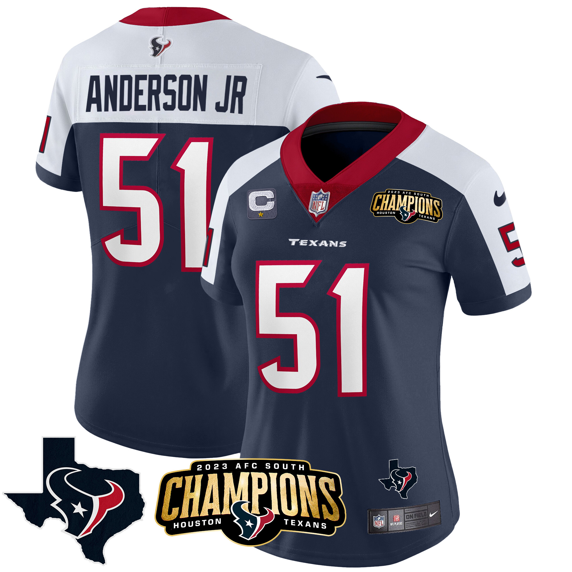 Will Anderson Jr. Women's Houston Texans 2023 AFC South Champions Patch Vapor Alternate Jersey - All Stitched 