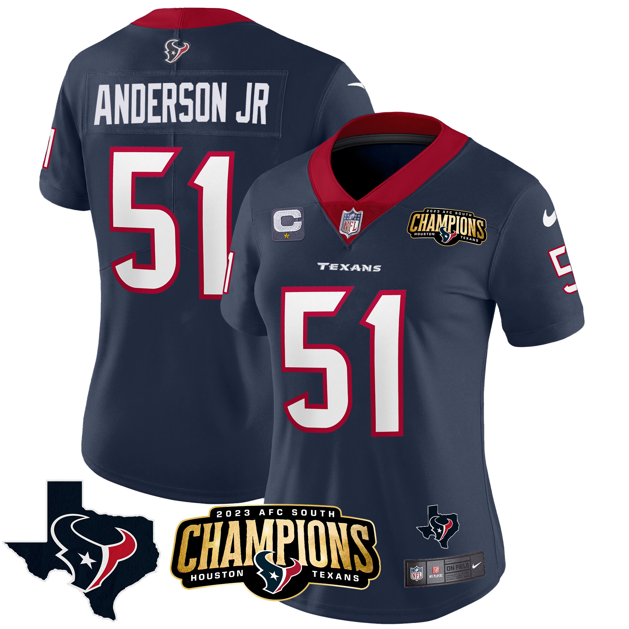 Will Anderson Jr. Women's Houston Texans 2023 AFC South Champions Patch Vapor Navy Jersey - All Stitched 
