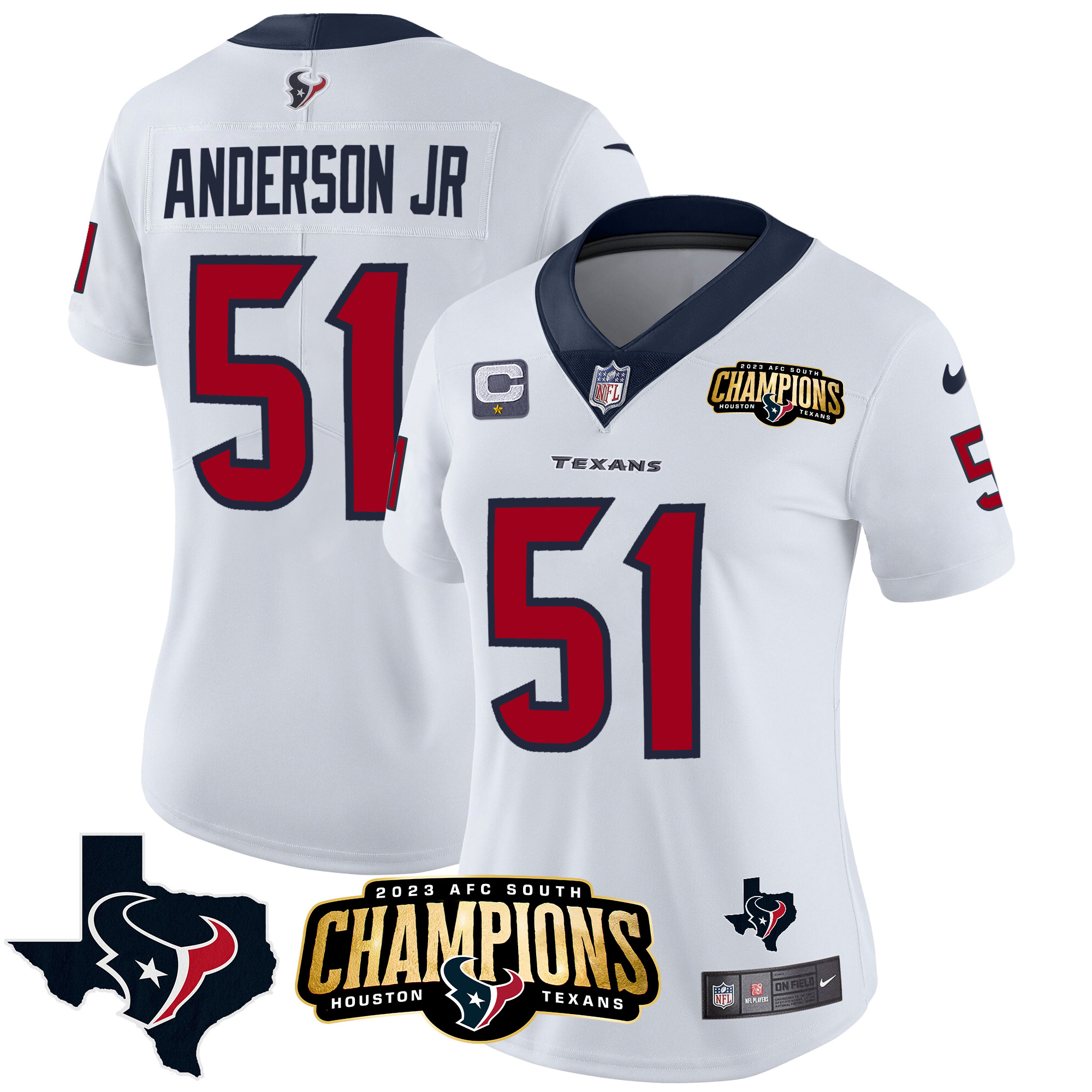 Will Anderson Jr. Women's Houston Texans 2023 AFC South Champions Patch Vapor White Jersey - All Stitched 